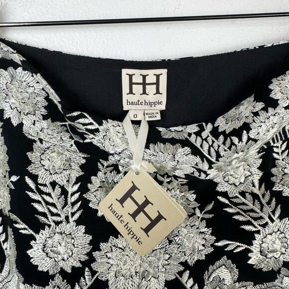 Haute Hippie NWT Black Silk Silver Floral Embroidered Lined Going Out Shorts - Picture 6 of 10